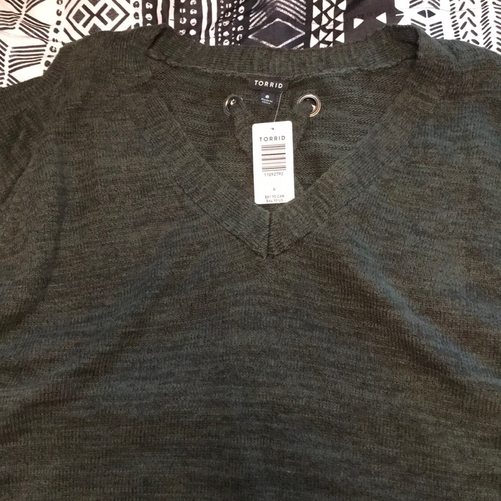 Lace up back cold shoulder sweater!